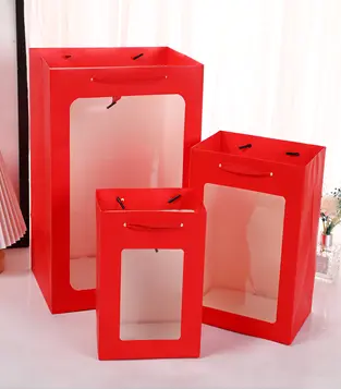 Пакет для цветов и подарков"Искренний подарок" 18*13*25 см, Красный