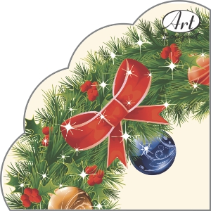 Салфетки бумажные круглые RONDO Новогодний венок, d-32см, 3 слоя, 12л