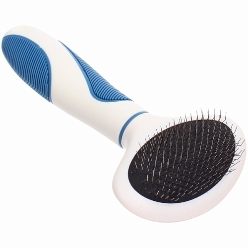 Расческа - пуходёрка для животных ЛАПУСИКИ, коллекция БРО, прорезиненная ручка, цвет белыйголубой, 85175см (блистер)_4