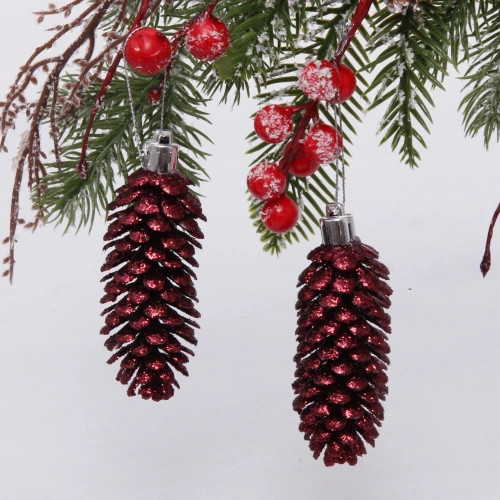 Ёлочные игрушки "Таинственное очарование" Шишки блестящие 9 см (набор 2 шт), темный рубин