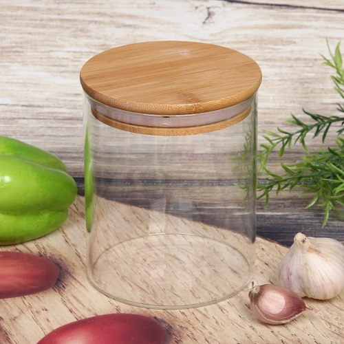 Банка для продуктов стеклянная 700мл Хай-Тек с бамбуковой крышкой 1012см_5