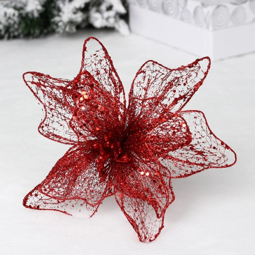 Украшение новогоднее "Пуансеттия - Лунная ночь" 26 см, Красный