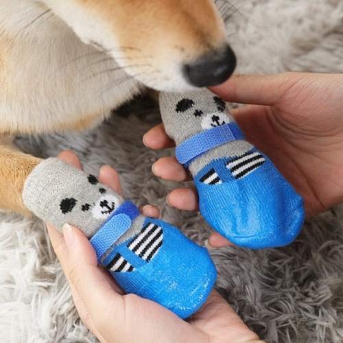 Бошмачки для животных прорезиненные на дождливую погоду LAPUSIK, цвет голубой, размер М, 5,5см_6