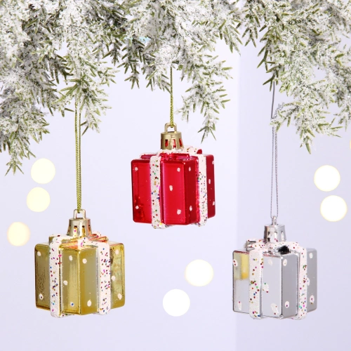 Ёлочные игрушки "Подарочек" 3,5см микс цветов (набор 3шт)