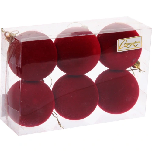 Набор шаров VELOUR "Нежный бархат" 6 см (набор 6 шт), Рубин