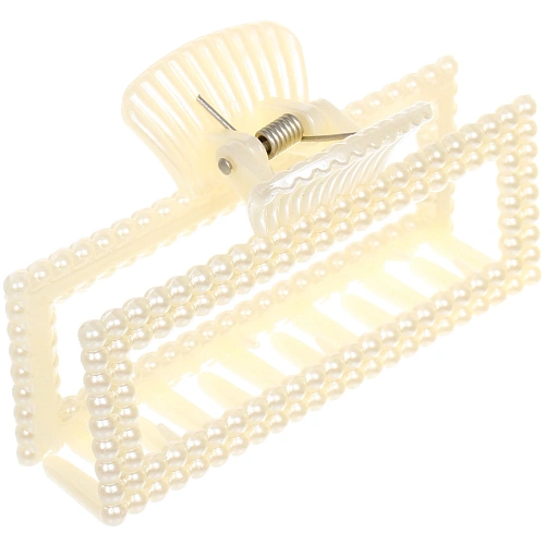 Заколка-краб для волос Мон Пион, прямоугольник, цвет белый, 9,5см (Блистер)_4