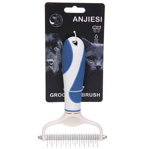 Расческа для удаления колтунов ЛАПУСИКИ, коллекция БРО, прорезиненная ручка, цвет белыйголубой, 11219см (блистер)_3