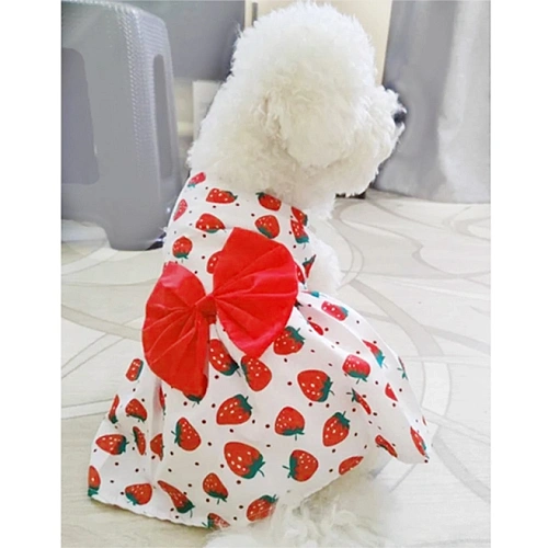 Платье для кошек и собак мелких пород Бонита на прогулке, клубнички, размер ХL, длина спинки 32-34см_6