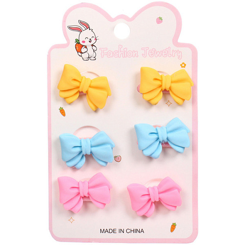 Резинки для волос детские 6шт БАМБИ БУМ Маттэ, Бантики, микс 6 цветов, d-2см1275см _4