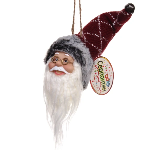 Украшение на бутылку Дед Мороз 15 см, бордовый колпачок_5