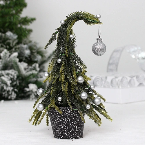 Елка в горшке "Ёлочка для гнома" 14*14*25 см, Серебро