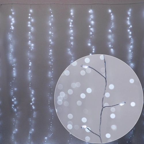 Гирлянда для дома ЗАНАВЕС 3м*3м 900 ламп LED "Мишура", IP-20, 8 режимов. Белый (возможность соединения)
