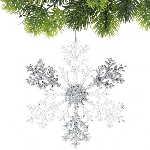 Подвеска новогодняя Мерцающая снежинка 26 см, Белый_7