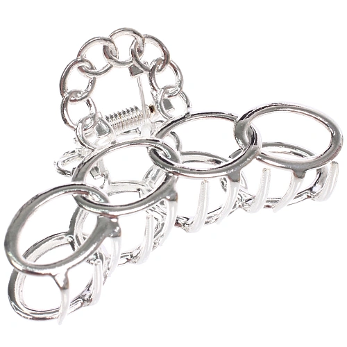 Заколка - краб для волос на блистере PREMIUM, корсика, цвет серебро и золото, 8см_5