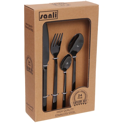 Набор столовых приборов SANLI 24шт (6ножей, 6вилок, 6стложек, 6чложек), цвет черный_3