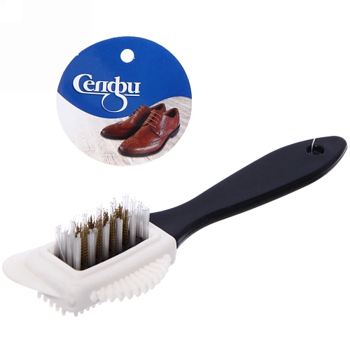 Щетка для обуви пластиковая "Селфи", тройная для замши и нубука, цвет черный, 15,5см