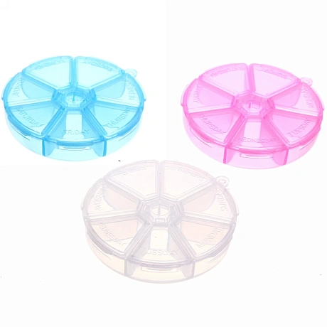 Таблетница - органайзер 7 ячеек "VOSTOKDOM", микс три цвета, 7*7*2см