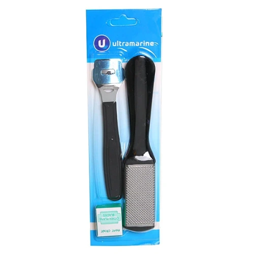 Педикюрный набор на блистере, 3 предмета &quot;Ultramarine&quot; (терка металлическая, скребок и лезвия)