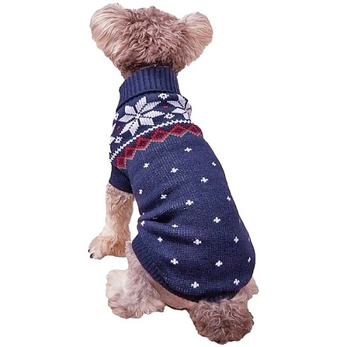 Кофта - свитер для мелких пород собак и кошек BRO Style, снежинки, цвет синий, р XL_7