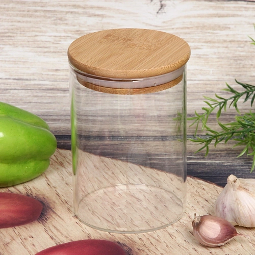 Банка для продуктов стеклянная 560мл Хай-Тек с бамбуковой крышкой 8,512см_5