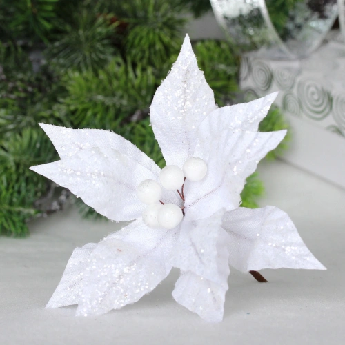 Украшение новогоднее "Пуансеттия - Ледяная сказка" 19 см, Белый