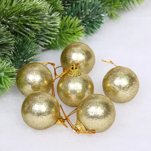 Новогодние шары 4 см (набор 6 шт) "Блестящее напыление", золото