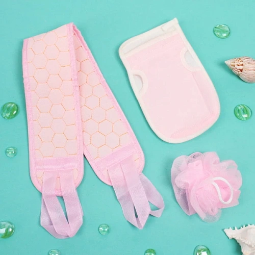 Набор массажных мочалок 3шт Уход за телом, цвет розовый, 2513см, 855см,12см, Zip пакет_5