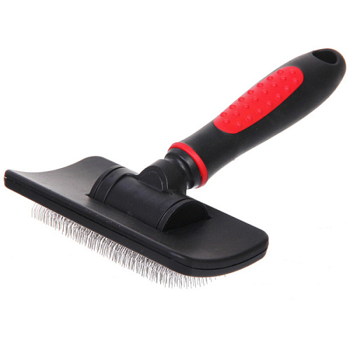 Расческа - пуходерка для животных ПРОФФ - МОЙ БРО, прорезиненная ручка, цвет красныйчерный, 1217,5см _4