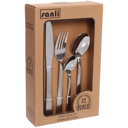 Набор столовых приборов SANLI 24шт (6ножей, 6вилок, 6стложек, 6чложек), с узором, цвет серебро_3