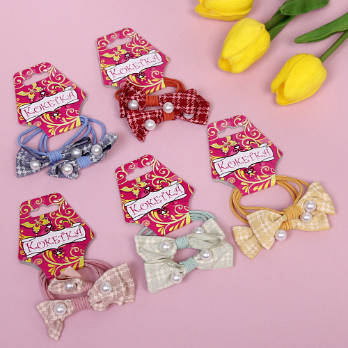 Резинки для волос 2шт New series - Клеточка, микс 5 цветов, d-6см_3