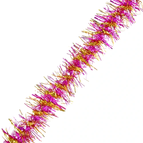 Мишура "Огонёк"  2 м 9 см, Фуксия/Золото