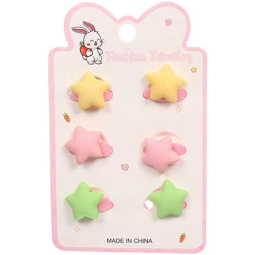 Резинки для волос детские 6шт БАМБИ БУМ Маттэ, Звёздочки, микс 6 цветов, d-2см1275см _3