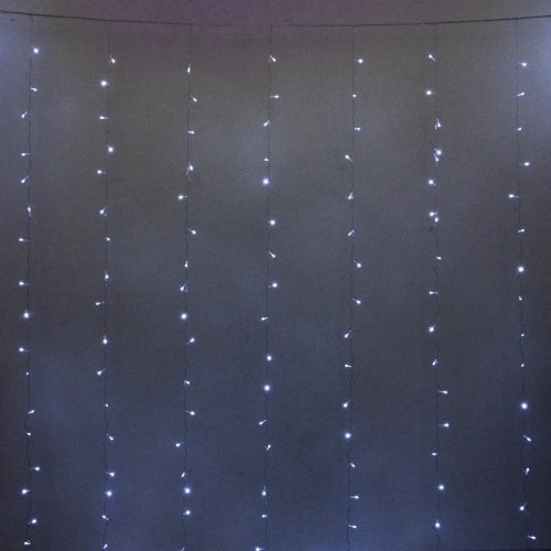 Гирлянда для дома ЗАНАВЕС 3м*2,5м 240 ламп LED, прозр.провод, 8 реж., IP-20. Белый