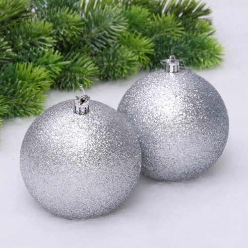 Новогодние шары 10 см (набор 2 шт) "Глиттер", серебро
