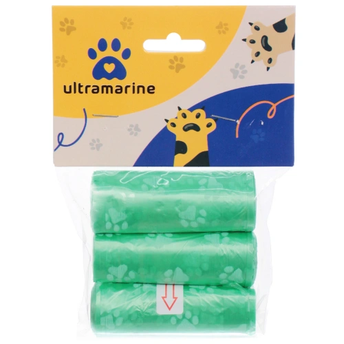 Пакеты для уборки за собакой в наборе 3шт, цвет зеленый Ultramarine (15 пакетиков одном рулончике)