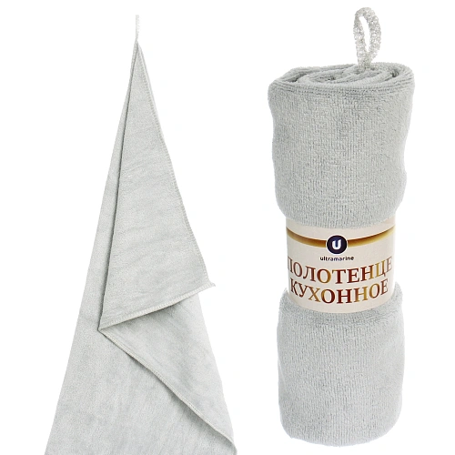 Полотенце кухонное "UNICO", 34*72 см, цвет светло-серый, микрофибра 300 гр/м2
