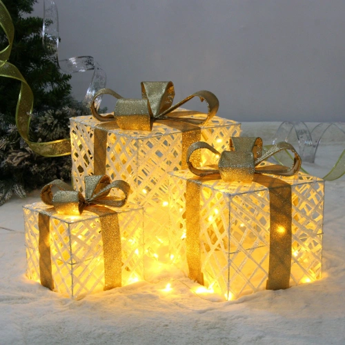 Фигура светодиодная "Подарок любимым" (набор 3 шт: 15см, 20см, 25см), 220V, Шапмпань (свечение - Теплый белый)