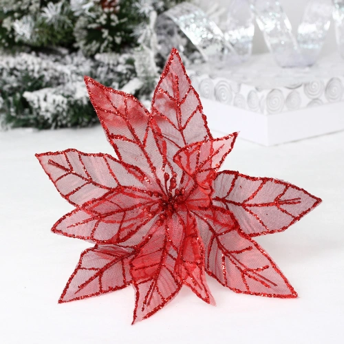 Украшение новогоднее "Пуансеттия - Блестящее утро" 33 см, Красный