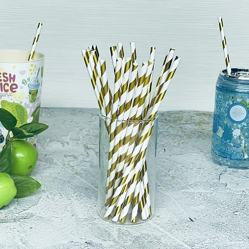 Трубочка для коктейля "Праздник" 19,5 см d-6 мм (набор 25 шт), Золото