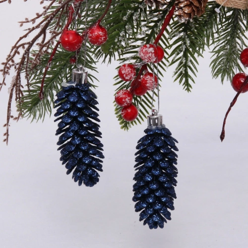 Ёлочные игрушки "Таинственное очарование" Шишки блестящие 9 см (набор 2 шт), сапфир