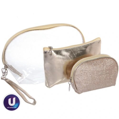 Косметички 3шт "ФРАТЕЛЛИ", цвет золото, 24*16*8см (лейбл Ultramarin)