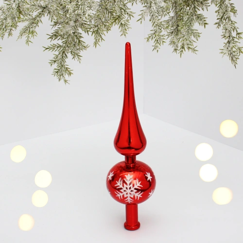 Верхушка на ёлку 23 см "Снежинка", Красный/белый