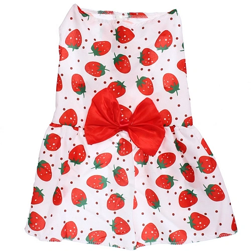 Платье для кошек и собак мелких пород Бонита на прогулке, клубнички, размер ХL, длина спинки 32-34см_5