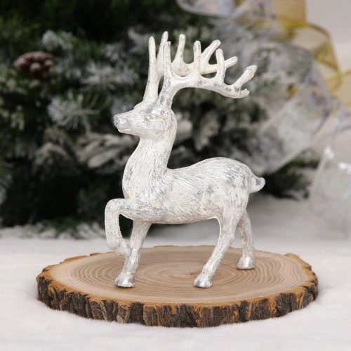 Фигурка новогодняя "Зимний олень" 9.5*4.5*12 см, Серебро/белый