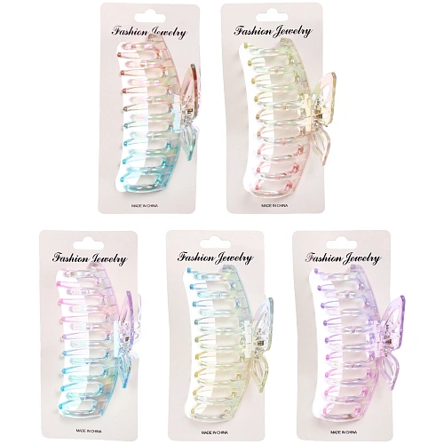 Заколка-краб для волос Мон Пион, бабочка, микс 6 цветов, 11см (Блистер)_5