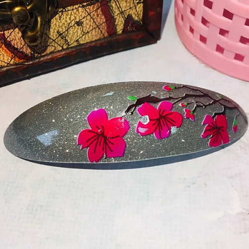 Заколка автомат Lady Collection - Сакура, овал, 6 цветов, 92,5см (Кокетка)_12