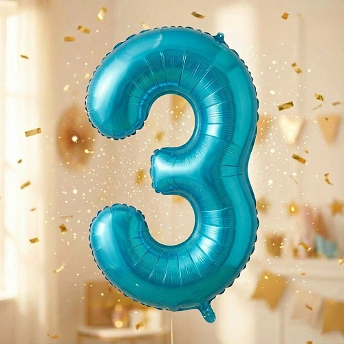 Шар фольгированный 32'/81см "Цифра "3" (голубой)