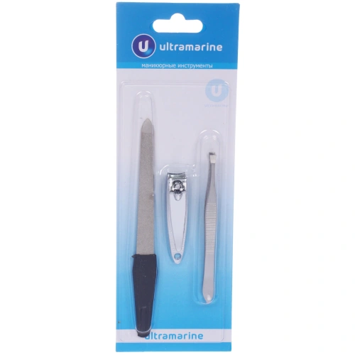 Маникюрный набор на блистере, 3 предмета "Ultramarine - Ваши ручки" (пилка металлическая, кусачки и пинцет) 20*6,7см