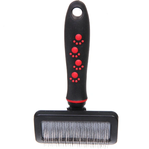 Расческа - пуходерка для животных ПРОФФ - МОЙ БРО, прорезиненная ручка, цвет красныйчерный, 9,516,5см _5