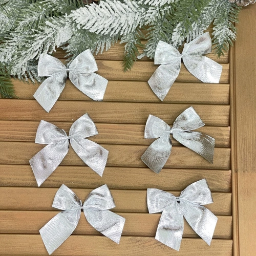 Бант на ёлку "Серебряный шик" 9*7см (набор 6шт)